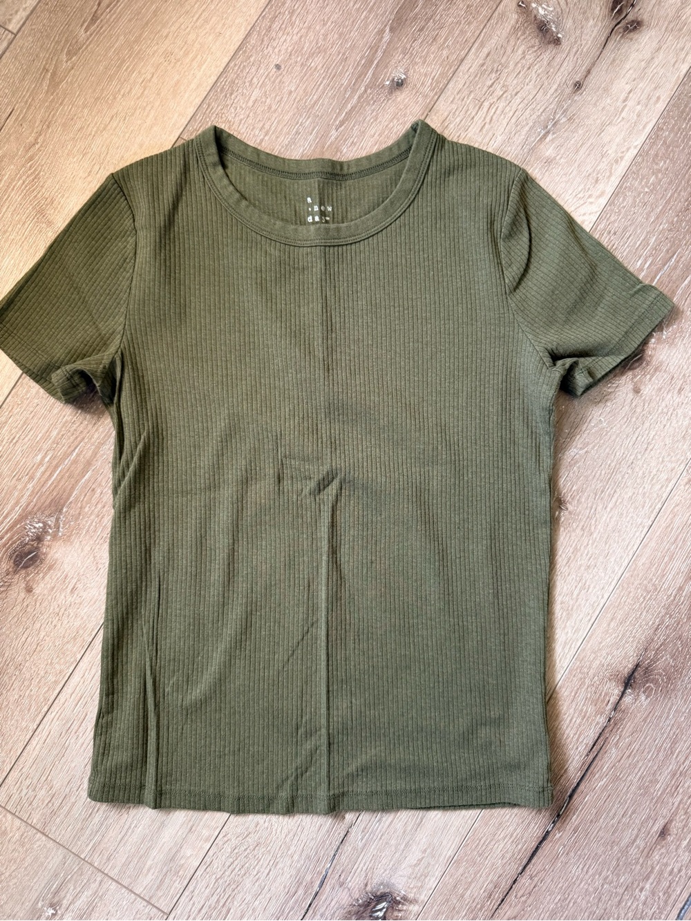 a new day Olive Ribbed Crewneck Tee